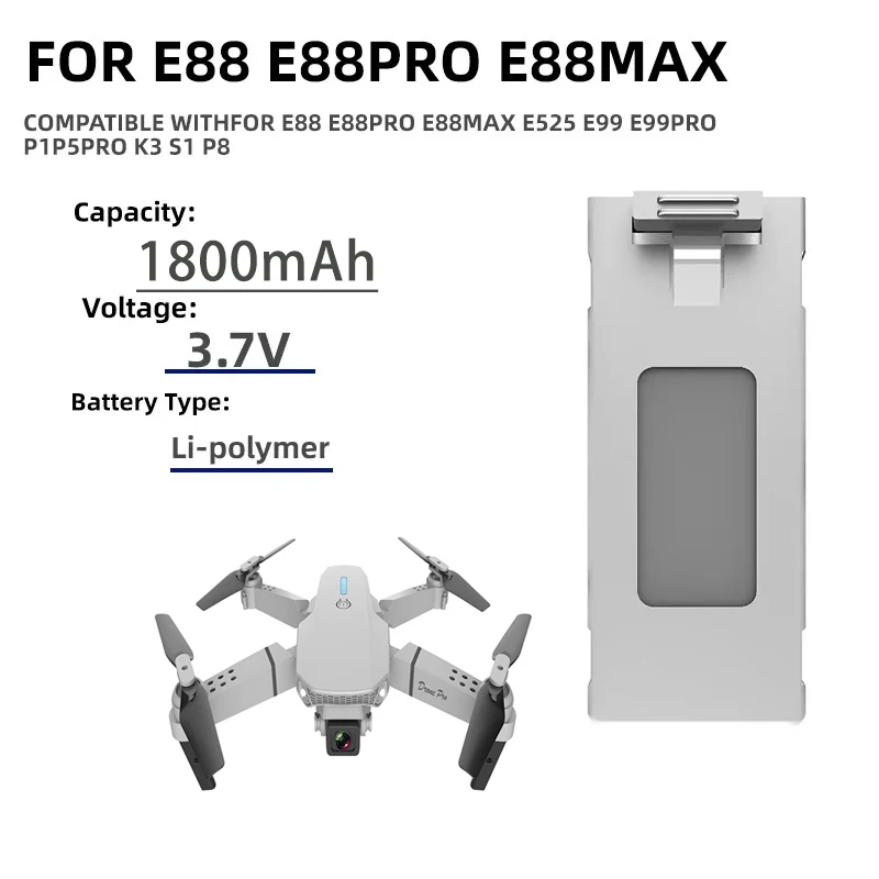 Batería de Dron E88 3,7 V 1800 - Drone Rc E99 K3 reseña y precio
